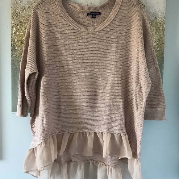 American Eagle Hi-Low Sweater with chiffon ruffle - Picture 1 of 7